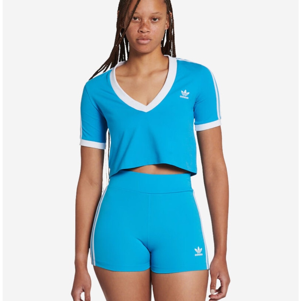 Adidas Sky Blue and White Cropped Tee